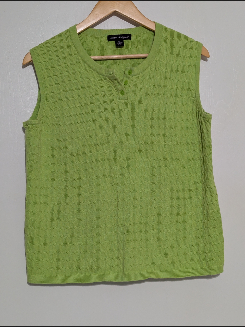 Designers Originals Bright Lime Green Sleeveless Knit Henley Tank
